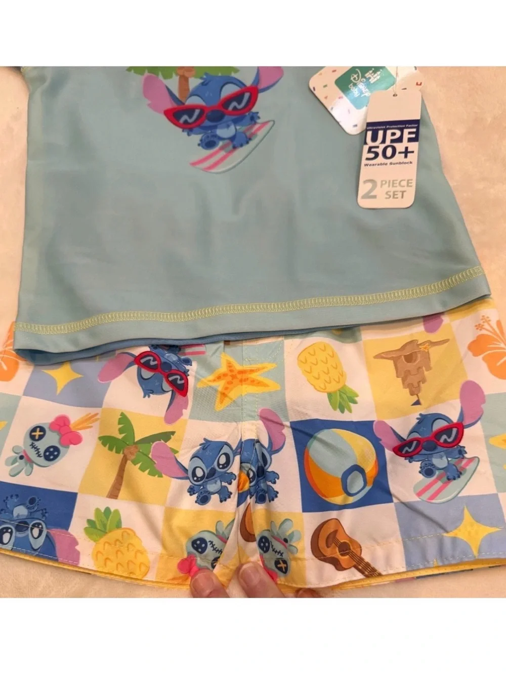 Disney Stitch Kids UPF 50+ Rash Guard and Swim Shorts